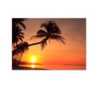 Tulup Crédence de Cuisine 100x70cm Dosseret en Verre Fond de hotte Verre de sécurité trempé Splashback Guard - Paysage - Orange - Plage Coucher De Soleil