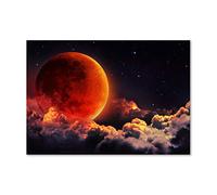 Tulup Crédence de cuisine 100x70cm Dosseret en verre Fond de hotte Verre de sécurité trempé Splashback Guard - Cosmos & Science fiction - Rouge - Eclipse De La Lune