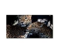 Tulup Crédence de cuisine 120x60cm Dosseret en verre Fond de hotte Verre de sécurité trempé Splashback Guard - Animaux - Brun - Deux Léopards