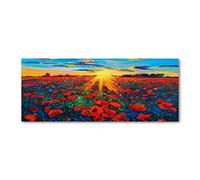 Tulup Crédence de cuisine 125x50cm Dosseret en verre Fond de hotte Verre de sécurité trempé Splashback Guard - Fleurs et plantes - Rouge - Champ De Coquelicots