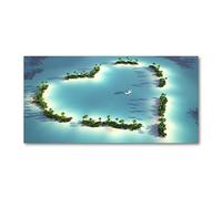 Tulup Crédence de cuisine 140x70cm Dosseret en verre Fond de hotte Verre de sécurité trempé Splashback Guard - Paysage - Bleu - Forme De Coeur Des Îles