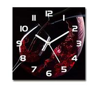 Tulup Horloge en Verre 30x30cm Silencieuse sur Pied Salon Design La Mur Impression Verre Sécurité - Aiguilles d'horloge Blanches - Vin Rouge
