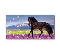 Tulup Horloge en Verre 60x30cm Silencieuse sur Pied Salon Design La Mur Impression Verre Sécurité Blanc - Cheval sur Le Champ de Lavande