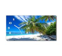 Tulup Horloge en Verre 60x30cm Silencieuse sur Pied Salon Design La Mur Impression Verre Sécurité Blanc - Plage Tropicale
