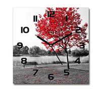 Tulup Horloge en Verre 60x60cm - Silencieuse sur Pied Salon Design La Mur Impression Verre Sécurité - Aiguilles d'horloge Noires - Arbre Rouge