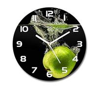 Tulup Horloge en Verre Rond 30cm - Silencieuse sur Pied Salon Design La Mur Impression Verre Sécurité - Aiguilles d'horloge Blanches - Pommes Vertes