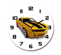 Tulup Horloge en Verre Rond 30cm - Silencieuse sur Pied Salon Design La Mur Impression Verre Sécurité - Aiguilles d'horloge Noires - Une Voiture De Sport