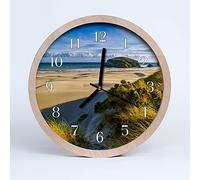 Tulup Horloge Murale en Bois ⌀ 30cm Mécanisme Silencieux Moderne Bois de Bouleau Décoration D'intérieur Cousine Ronde Impression - paysages de Plage