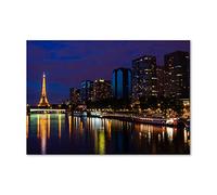 Tulup Impression sur Verre de 100x70 cm Image Tableau Photo décorative panoramique pour la Cuisine et Le Salon - Spectacles et Architecture - Paris La Nuit - Noir