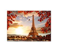 Tulup Impression sur Verre de 100x70 cm Image Tableau Photo décorative panoramique pour la Cuisine et Le Salon - Spectacles et Architecture - Tour Eiffel Paris - Rouge