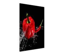 Tulup Impression sur Verre de 50x100 cm Image Tableau Photo décorative panoramique pour la Cuisine et Le Salon - Nourriture et Boissons - Deux poivrons - Rouge