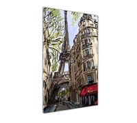 Tulup Impression sur Verre de 50x100 cm Image Tableau Photo décorative panoramique pour la Cuisine et Le Salon - Spectacles et Architecture - Tour Eiffel Paris - Rouge