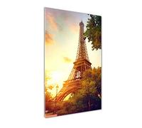Tulup Impression sur Verre de 50x100 cm Image Tableau Photo décorative panoramique pour la Cuisine et Le Salon - Spectacles et Architecture - Tour Eiffel Paris - Jaune
