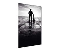 Tulup Impression sur Verre de 50x100 cm Image Tableau Photo décorative panoramique pour la Cuisine et Le Salon - Musique - Guitariste sur la jetée - Noir et Blanc