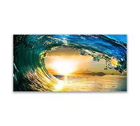 Tulup Impression sur Verre Trempé 140x70cm - Plastique Imprimés Tableau Décoration Déco Mural Moderne Design - Sea Wave Sunset Nature