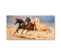 Tulup Impression sur verre100x50 cm Image Tableau Photo décorative panoramique pour la Cuisine et Le Salon - Animaux - Chevaux Au Galop - Beige