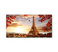 Tulup Impression sur verre100x50 cm Image Tableau Photo décorative panoramique pour la Cuisine et Le Salon - Spectacles et Architecture - Tour Eiffel Paris - Rouge