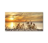 Tulup Impression sur verre100x50 cm Image Tableau Photo décorative panoramique pour la Cuisine et Le Salon - Paysage - Pier Au Bord du Lac - Orange