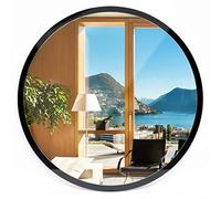 Tulup Miroir ⌀ 100 cm Verre Salle de Bain Salon Chambre Grand Mirror Mural Noir Rond