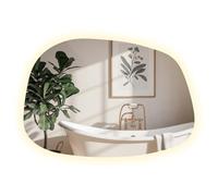 Tulup Miroir Horizontal Mural 49x34 cm Irreguliere Style Industriel Minimaliste sans Cadre avec Eclairage LED Forme Organique Blanc Neutre pour la Salle de Bain, Couloir, Chambre, Salon Asymétrique