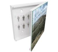 Tulup Organisateur Clef 30x30 cm | Blanc | Porte Droite | Fixation Murale | Collines Vertes | Decorative | pour Rangement de Clefs | Panneau Avant en Verre | en Métal | Chevilles Incluses