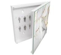 Tulup Organisateur Clef 30x30 cm | Blanc | Porte Droite | Fixation Murale | Élégance Du Marbre | Panneau Avant en Verre | Chevilles Incluses | pour Rangement de Clefs | Decorative | en Métal