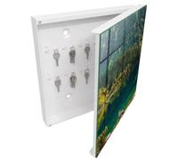 Tulup Organisateur Clef 30x30 cm | Blanc | Porte Droite | Fixation Murale | Idylle De Montagne | pour Rangement de Clefs | Panneau Avant en Verre | Chevilles Incluses | Decorative | en Métal