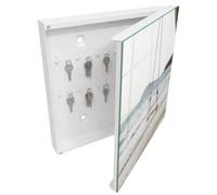 Tulup Organisateur Clef 30x30 cm | Blanc | Porte Droite | Fixation Murale | Idylle De Plage | pour Rangement de Clefs | Chevilles Incluses | Decorative | Panneau Avant en Verre | en Métal