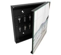 Tulup Organisateur Clef 30x30 cm | Noir | Porte Droite | Fixation Murale | Idylle De Plage | pour Rangement de Clefs | Chevilles Incluses | Decorative | Panneau Avant en Verre | en Métal