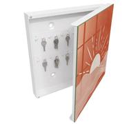 Tulup Porte-clés Mural 30x30 cm | Blanc | Porte Droite | Fixation Murale | Aube Orange | Decorative | en Métal | Panneau Avant en Verre | pour Rangement de Clefs | Chevilles Incluses