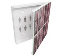 Tulup Porte-clés Mural 30x30 cm | Blanc | Porte Droite | Fixation Murale | Carreaux De Bourgogne | pour Rangement de Clefs | Panneau Avant en Verre | Decorative | Chevilles Incluses | en Métal