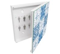Tulup Porte-clés Mural 30x30 cm | Blanc | Porte Droite | Fixation Murale | Carreaux Géométriques | Decorative | pour Rangement de Clefs | Panneau Avant en Verre | Chevilles Incluses | en Métal