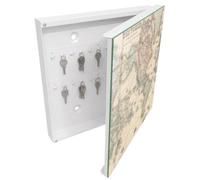 Tulup Porte-clés Mural 30x30 cm | Blanc | Porte Droite | Fixation Murale | Carte Du Monde | pour Rangement de Clefs | Panneau Avant en Verre | Chevilles Incluses | Decorative | en Métal