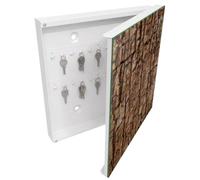 Tulup Porte-clés Mural 30x30 cm | Blanc | Porte Droite | Fixation Murale | Écorce D'Arbre | Panneau Avant en Verre | en Métal | Decorative | Chevilles Incluses | pour Rangement de Clefs