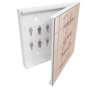 Tulup Porte-clés Mural 30x30 cm | Blanc | Porte Droite | Fixation Murale | Ensemble Proches | Panneau Avant en Verre | en Métal | Chevilles Incluses | pour Rangement de Clefs | Decorative