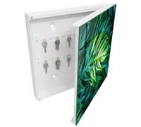 Tulup Porte-clés Mural 30x30 cm | Blanc | Porte Droite | Fixation Murale | Feuilles Vertes | Decorative | Chevilles Incluses | en Métal | pour Rangement de Clefs | Panneau Avant en Verre