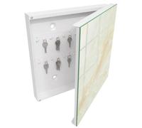 Tulup Porte-clés Mural 30x30 cm | Blanc | Porte Droite | Fixation Murale | L'Élégance Du Marbre | Decorative | en Métal | pour Rangement de Clefs | Chevilles Incluses | Panneau Avant en Verre