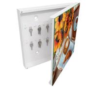 Tulup Porte-clés Mural 30x30 cm | Blanc | Porte Droite | Fixation Murale | Moments Du Matin | Chevilles Incluses | Panneau Avant en Verre | en Métal | pour Rangement de Clefs | Decorative