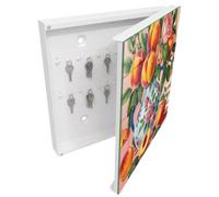 Tulup Porte-clés Mural 30x30 cm | Blanc | Porte Droite | Fixation Murale | Nature Morte | Panneau Avant en Verre | en Métal | Chevilles Incluses | Decorative | pour Rangement de Clefs
