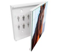 Tulup Porte-clés Mural 30x30 cm | Blanc | Porte Droite | Fixation Murale | Portrait D'Un Cheval | en Métal | Chevilles Incluses | pour Rangement de Clefs | Decorative | Panneau Avant en Verre
