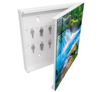 Tulup Porte-clés Mural 30x30 cm | Blanc | Porte Droite | Fixation Murale | Une Rivière Calme | en Métal | Chevilles Incluses | pour Rangement de Clefs | Decorative | Panneau Avant en Verre