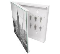 Tulup Porte-clés Mural 30x30 cm | Blanc | Porte Gauche | Fixation Murale | Panorama De La Ville | en Métal | Decorative | pour Rangement de Clefs | Panneau Avant en Verre | Chevilles Incluses