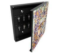 Tulup Porte-clés Mural 30x30 cm | Noir | Porte Droite | Fixation Murale | Carreaux Colorés | Chevilles Incluses | en Métal | Panneau Avant en Verre | Decorative | pour Rangement de Clefs