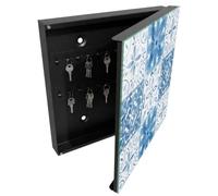 Tulup Porte-clés Mural 30x30 cm | Noir | Porte Droite | Fixation Murale | Carreaux Géométriques | Decorative | pour Rangement de Clefs | Panneau Avant en Verre | Chevilles Incluses | en Métal