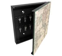 Tulup Porte-clés Mural 30x30 cm | Noir | Porte Droite | Fixation Murale | Carte Du Monde | pour Rangement de Clefs | Panneau Avant en Verre | Chevilles Incluses | Decorative | en Métal