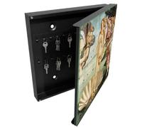 Tulup Porte-clés Mural 30x30 cm | Noir | Porte Droite | Fixation Murale | La Naissance De Vénus | pour Rangement de Clefs | Chevilles Incluses | Decorative | Panneau Avant en Verre | en Métal