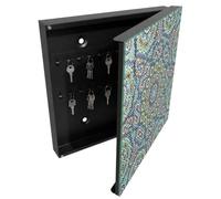 Tulup Porte-clés Mural 30x30 cm | Noir | Porte Droite | Fixation Murale | Mosaïque Colorée | Decorative | en Métal | pour Rangement de Clefs | Chevilles Incluses | Panneau Avant en Verre