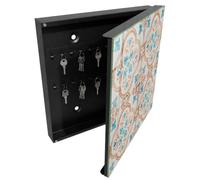 Tulup Porte-clés Mural 30x30 cm | Noir | Porte Droite | Fixation Murale | Motif De Carreaux | pour Rangement de Clefs | Panneau Avant en Verre | Chevilles Incluses | Decorative | en Métal