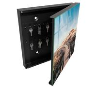 Tulup Porte-clés Mural 30x30 cm | Noir | Porte Droite | Fixation Murale | Sentier Des Dunes | pour Rangement de Clefs | Decorative | Panneau Avant en Verre | en Métal | Chevilles Incluses