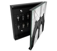 Tulup Porte-clés Mural 30x30 cm | Noir | Porte Droite | Fixation Murale | Un Chef-D'Œuvre Architectural | Panneau Avant en Verre | Decorative | pour Rangement de Clefs | en Métal | Chevilles Incluses
